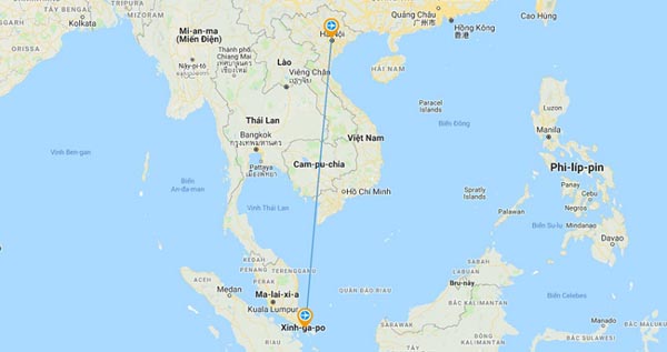 Từ Hà Nội đến Singapore mất khoảng 4 giờ 30 phút