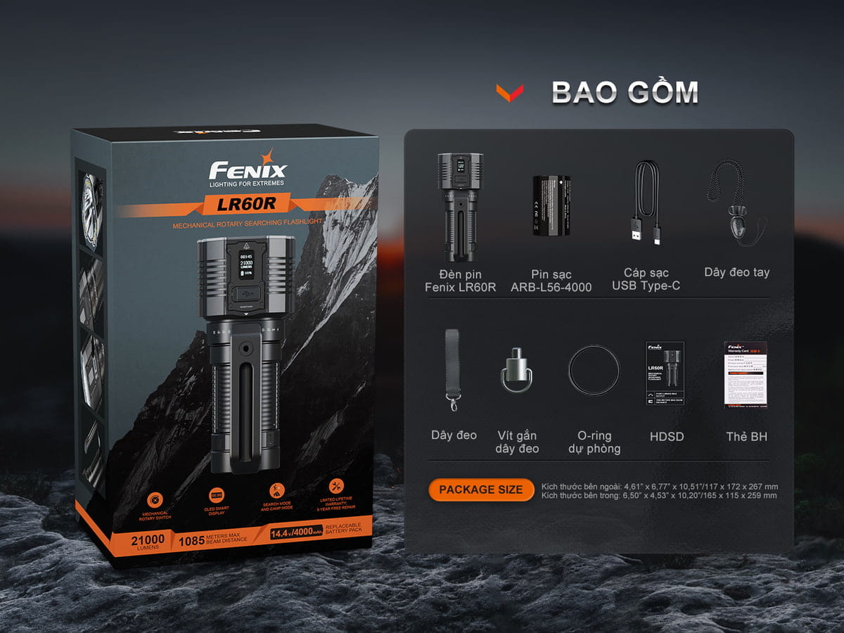 Bộ Sản phẩm của đèn pin Fenix LR60R Bộ Sản phẩm của đèn pin Fenix LR60R